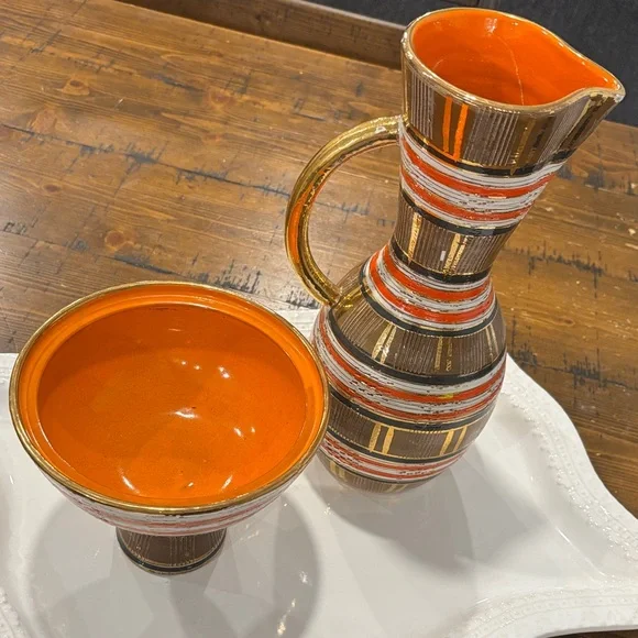 Vintage Bitossi Striped Pitcher and Bowl Set - Picture 1 of 11